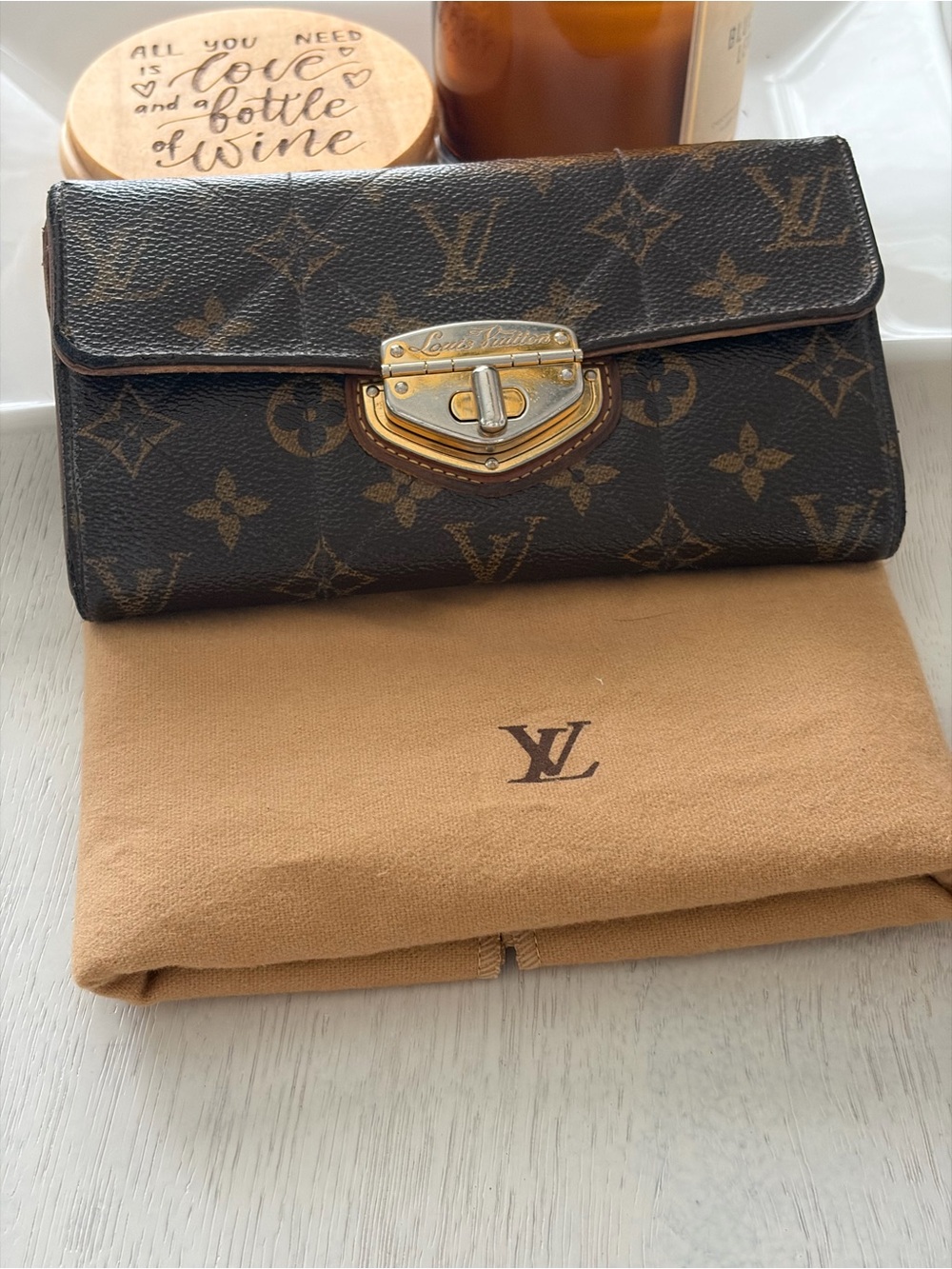 Louis Vuitton Monogram Canvas Flap Wallet in Brown and Gold